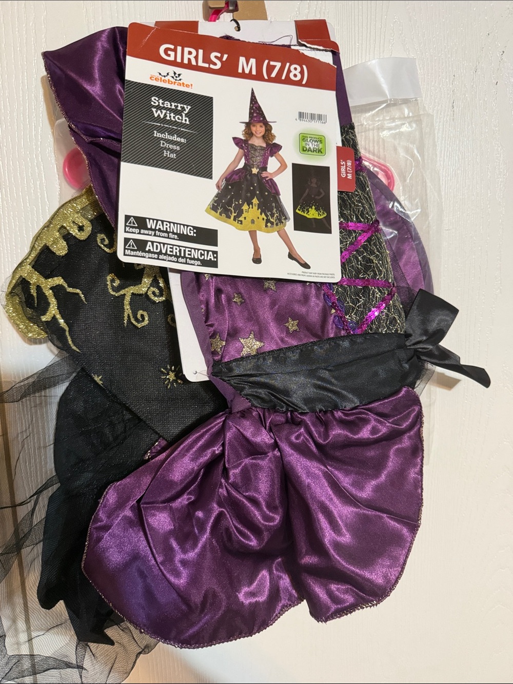 Girls' Starry Witch Costume Dress & Hat - Purple